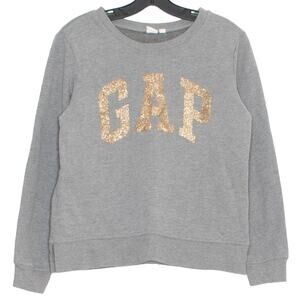 Gap Womens Sweatshirt Glitter Spell Out Preppy Sporty Casual Classic Gray Medium